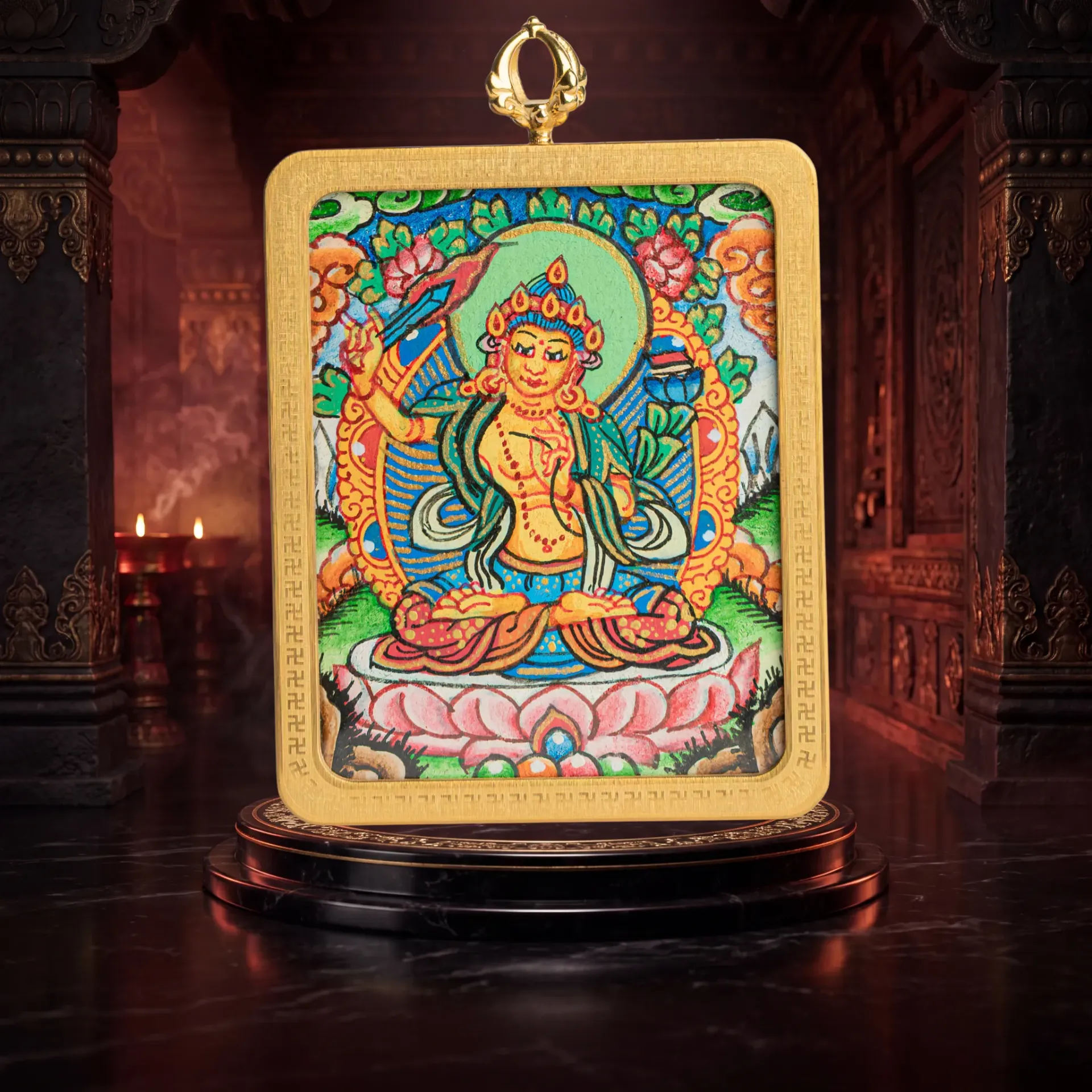 Hand-Painted Manjushri Ghau Locket Thangka Pendant