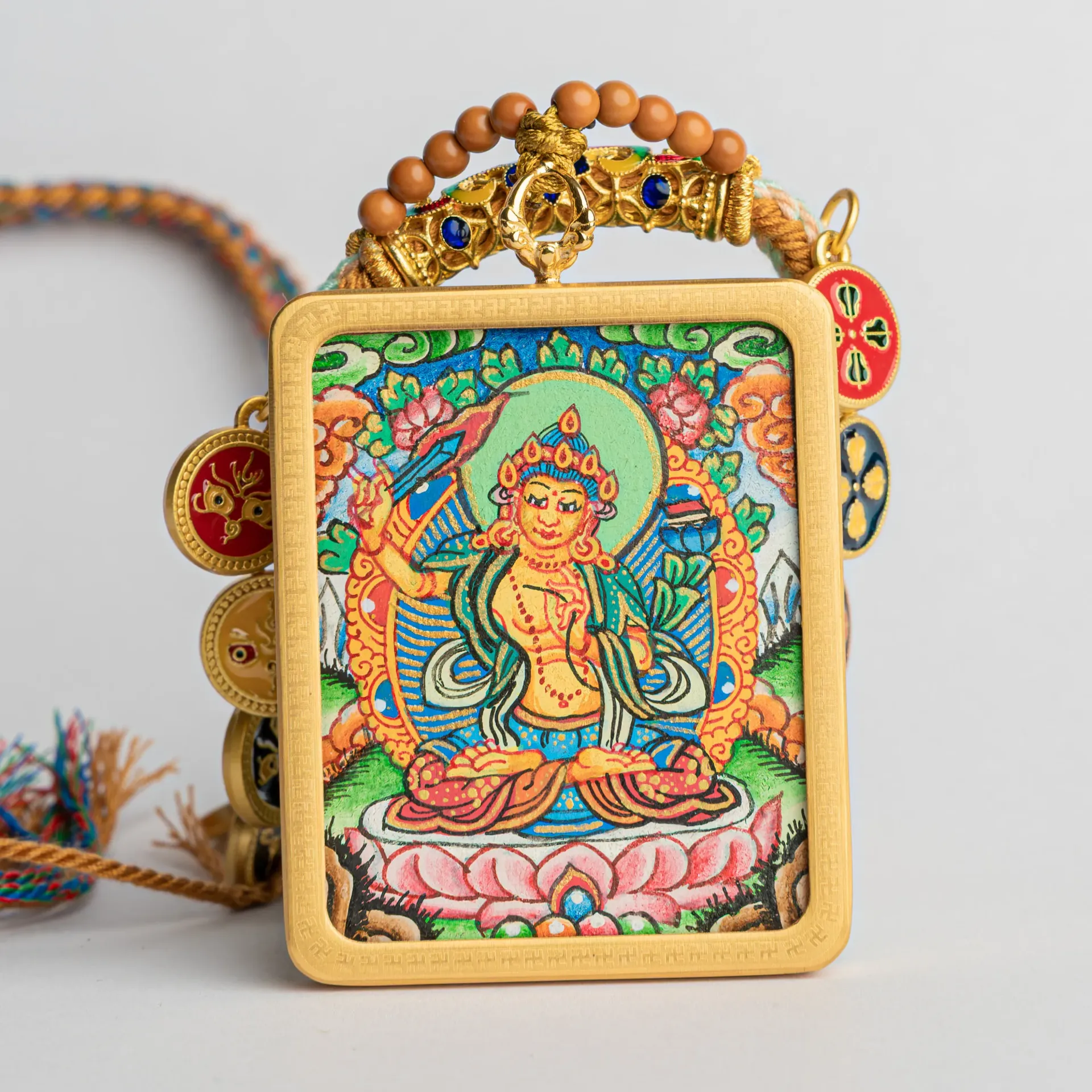 Hand-Painted Manjushri Ghau Locket Thangka Pendant