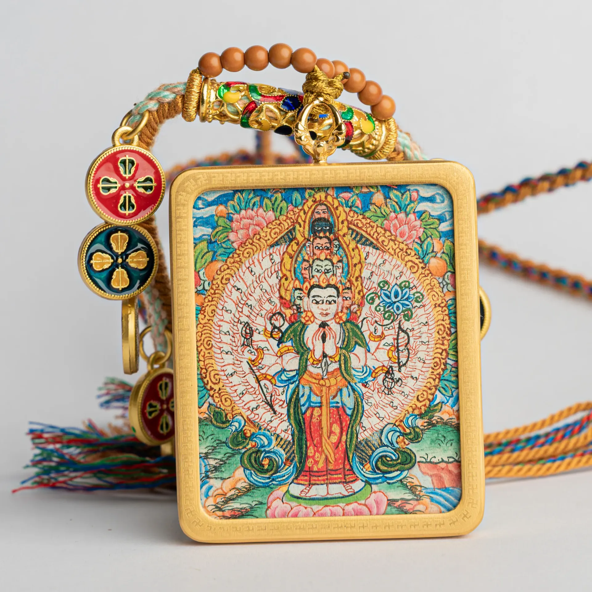 Hand-Painted 1000-Armed Avalokiteshvara (Chenrezig) Ghau Locket Thangka