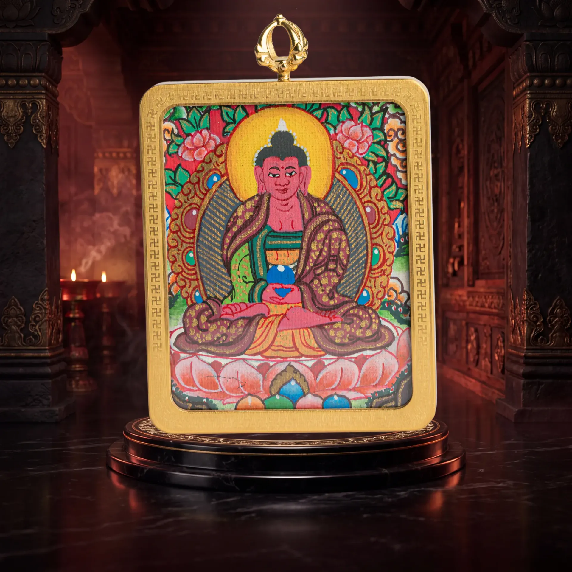 Hand-Painted Amitabha Buddha Ghau Locket Thangka Pendant