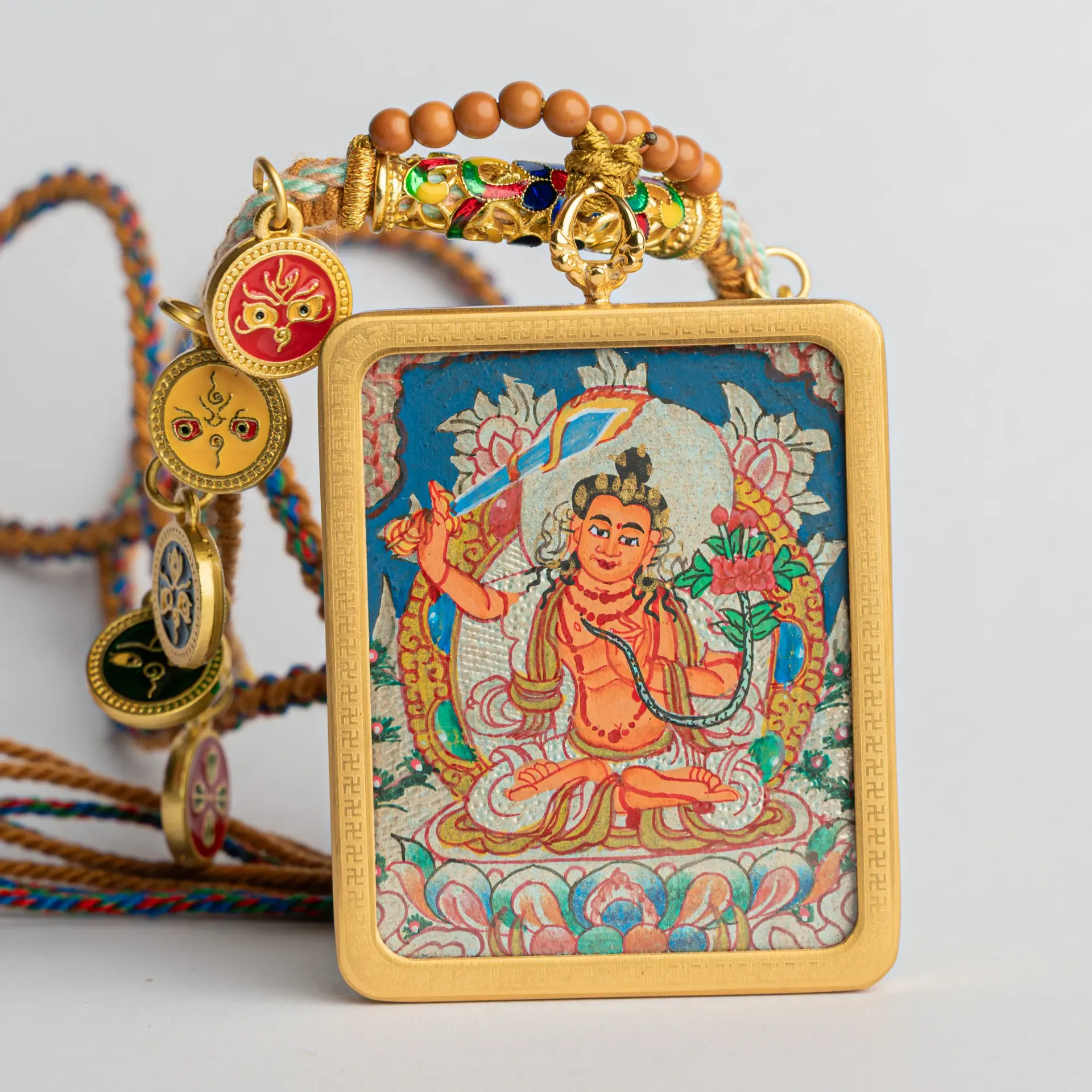 Hand-Painted Manjushri Ghau Locket Thangka Pendant