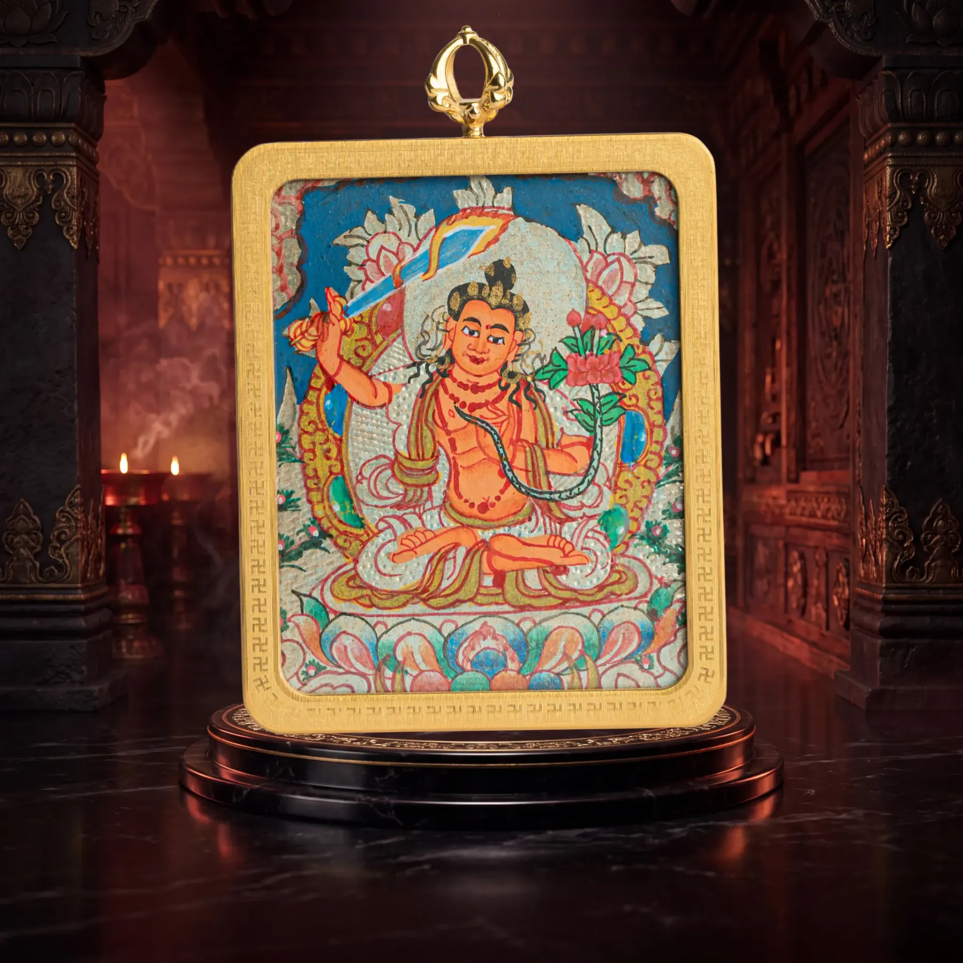 Hand-Painted Manjushri Ghau Locket Thangka Pendant