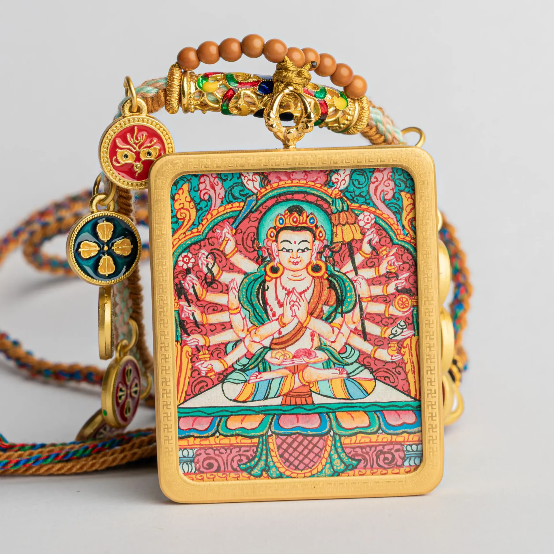 Hand-Painted Cundi (Chundi) Bodhisattva Ghau Locket Thangka Pendant