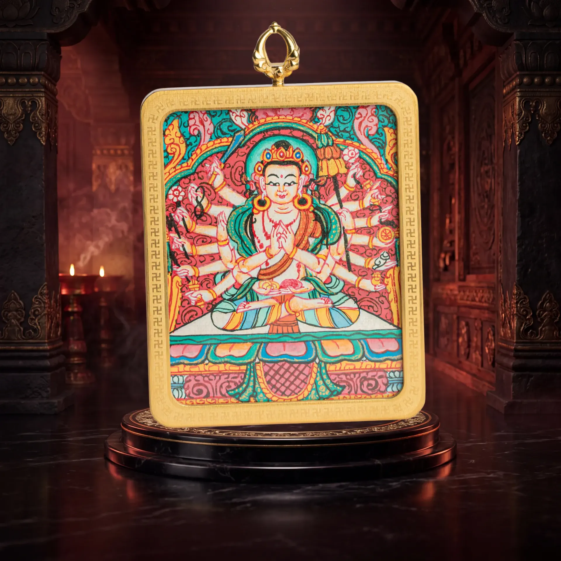 Hand-Painted Cundi (Chundi) Bodhisattva Ghau Locket Thangka Pendant