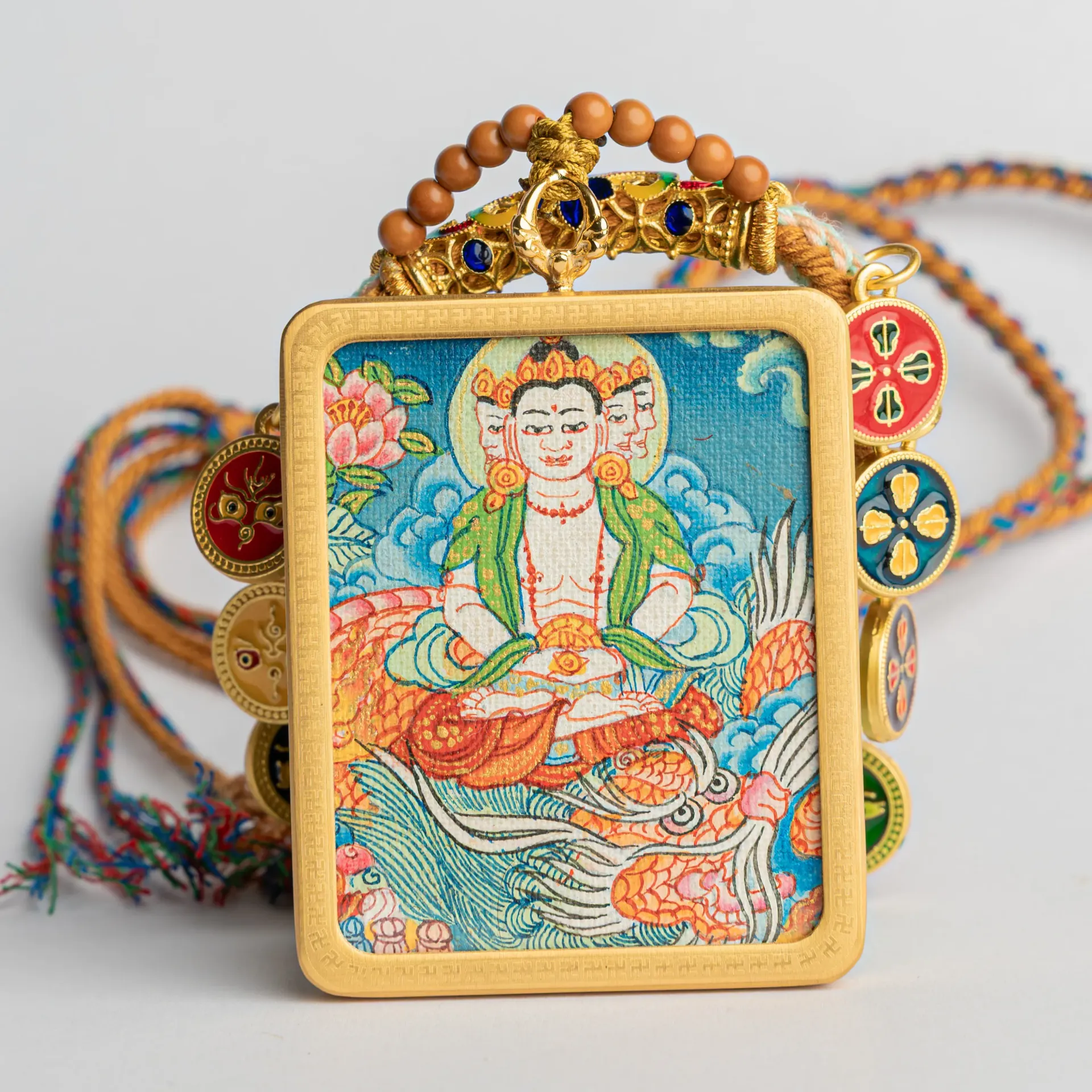 Hand-Painted Vairocana Buddha Ghau Locket Thangka Pendant