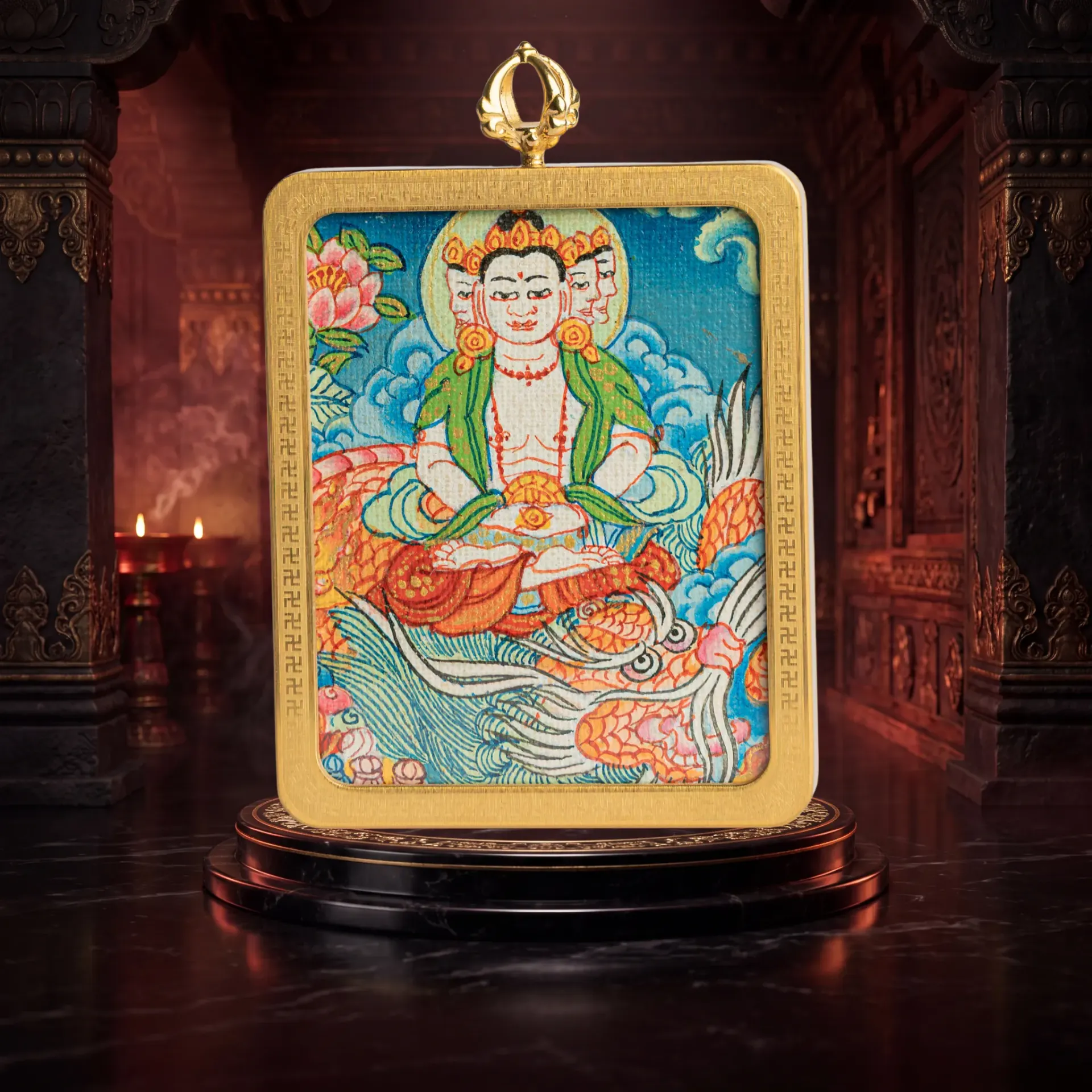 Hand-Painted Vairocana Buddha Ghau Locket Thangka Pendant