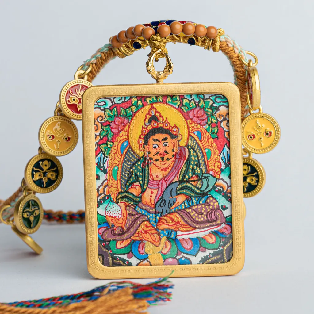 Hand-Painted Yellow Jambhala Ghau Locket Thangka Pendant