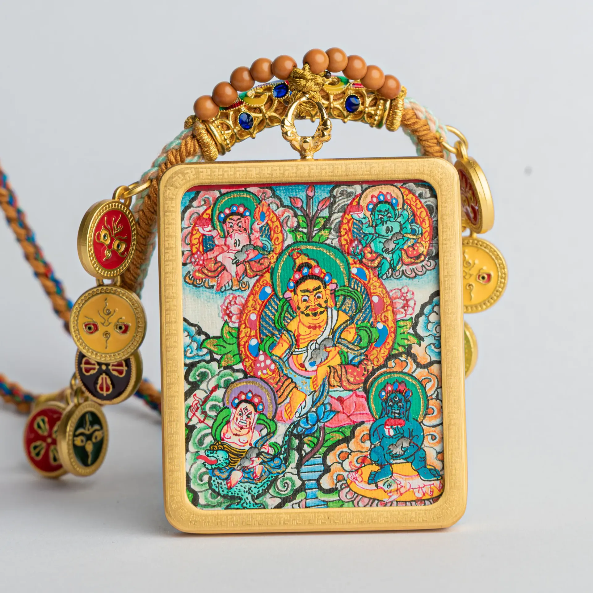 Hand-Painted Five Jambhala Ghau Locket Thangka Pendant