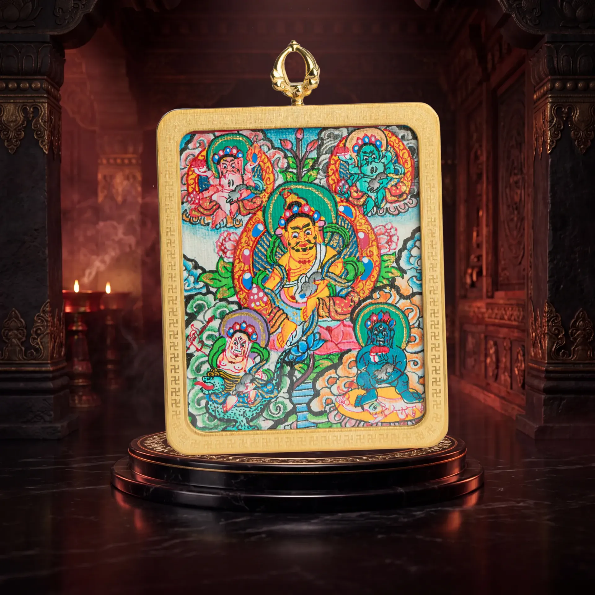 Hand-Painted Five Jambhala Ghau Locket Thangka Pendant